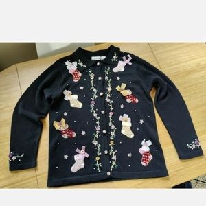 Vintage Holiday Designer Ugly Sweater Christmas Cardigan Size XXL plus
